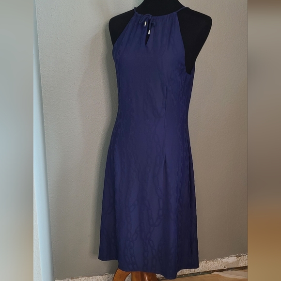 J. McLaughlin Navy Blue Chains Print Sleeveless Knee Dress Medium - Picture 2 of 11